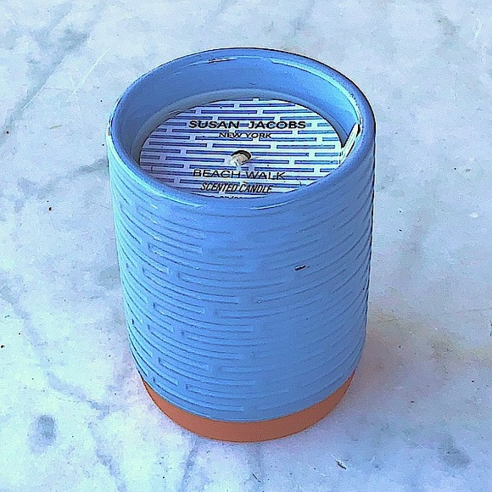 SUSAN JACOBS NEW YORK CANDLE BEACH WALK BABY BLUE TERRACOTTA NEW 1 WICK  10.5oz